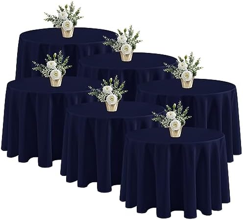 Fitable 6 Pack Navy Tablecloths 90 Inch Round for 36"-72" Tables by Fitable