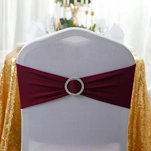 Peomeise 100pcs Burgundy Spandex Chair Sashes with Buckle Slider for Wedding, Party Decoration - Image 3