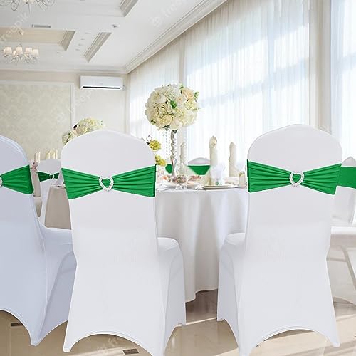 Pack of 120 Spandex Chair Sashes Bows Stretch Chair Cover Band with Buckle Slider Universal Elastic Chair Ties for Wedding Banquet Party Event Decoration (Emerald) - Image 6