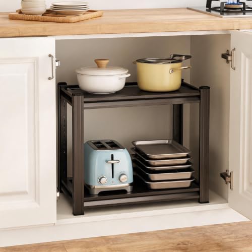 2 Tier Kitchen Storage Shelves, Adjustable Pot and Pan Storage Organier by Unknown