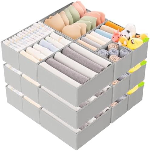 Criusia 15 Pack Drawer Organizer for Clothes, Foldable Dresser Dividers with 3 Sizes, Fabric Storage Bins – Gray by Criusia