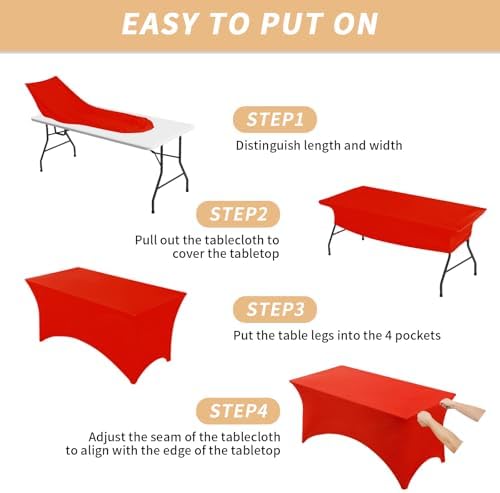 Fixwal 3 Pack 6FT Red Tablecloth Rectangle Spandex Fitted Table Cover - Image 4