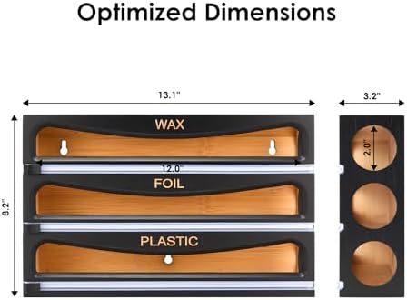 Bamboo Wrap Dispenser with Cutter, Plastic Wrap Organizer, Aluminum Foil Organization, and Wax Paper Dispenser Holder for Kitchen Drawer and Wall, Compatible with 12" Roll (01 Black) - Image 5