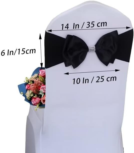 6 PCS Spandex Chair Sash Bow Tied,Elastic Sashes Chair Bands for Wedding Party Reception Events Celebration Banquets Hotel Event Decorations Chairs Decoration(Black) - Image 2