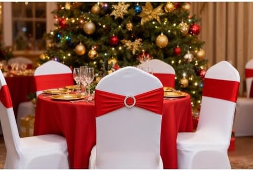 Red Chair Sashes 50 Pack, Spandex Red Chair Bands Bows for Wedding Party Birthday Decor, Chairs Ties for Banquet Theme Decoration - Image 3