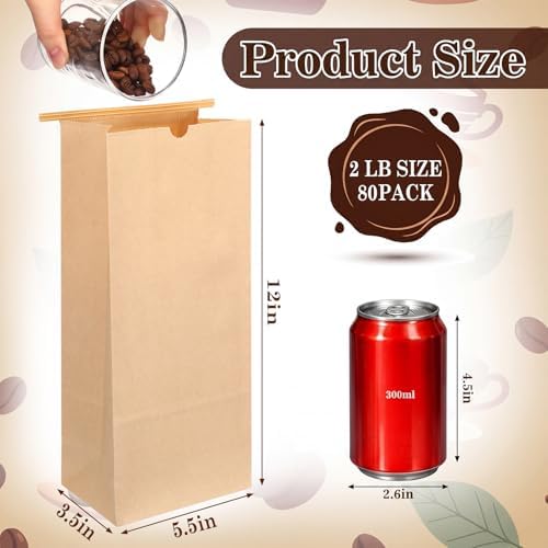 Epakh 80 Pcs 2 lb Kraft Coffee Bags 32oz Resealable Coffee Bean Paper Bag - Image 2