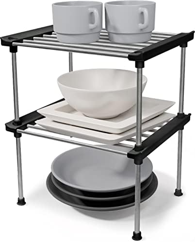 carrotez Set of 2 Stackable Cabinet Organizer Shelf 9.8 x 7.8 x 6.1 Black by Carrotez
