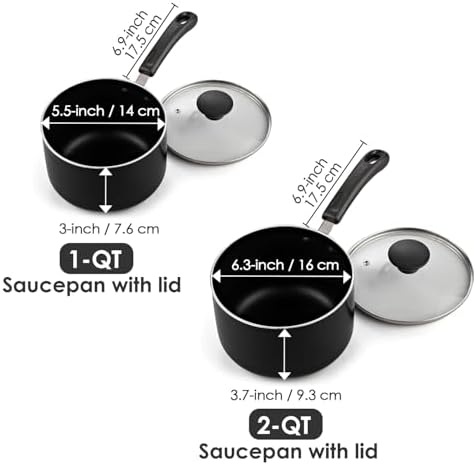 Cook N Home Basic 1 Quart and 2 Quart Nonstick Saucepan Set with Glass Lids, 2-Piece Non Stick Aluminum Sauce Pans, Multi-Purpose Milk Chocolate Cooking Pots with Stay-Cool Handles, Black - Image 2
