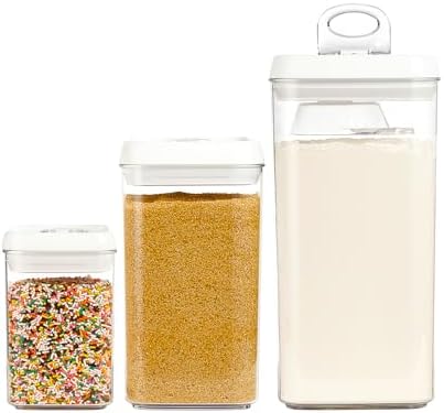 Felli Flip Tite Acrylic Food Storage Container with Lid 6” XL Air Tight Ring Seal Flip Top, Plastic Kitchen Baking Canister for 5 lb Flour Sugar Rice Protein Powder Pantry Organizer (Nest-M, White) by Felli