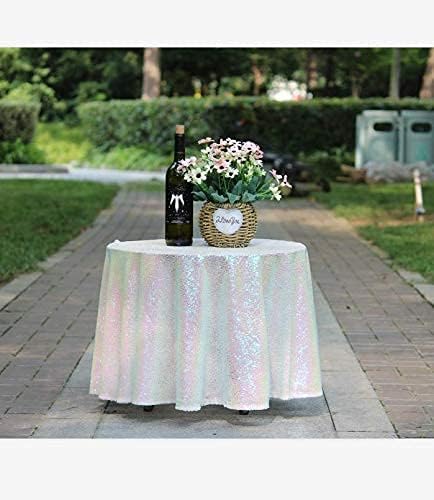 JYFLZQ White Iridescent Sequin Tablecloth, Glitter Table Cover 50'' Round - Image 2