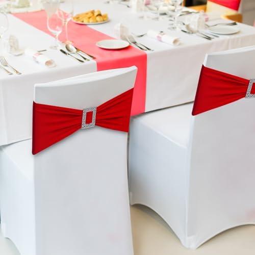 Joccun 30 PCS Spandex Chair Sashes Bows Stretch Chair Cover Band with Buckle Slider Universal Elastic Chair Ties for Wedding Banquet Party Event Decoration (Ruby) - Image 6