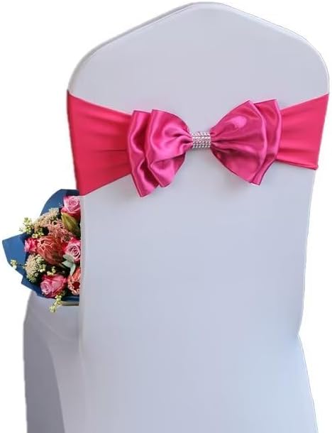 50 PCS Spandex Chair Sash Bow Tied,Elastic Sashes Chair Bands for Wedding Party Reception Events Celebration Banquets Hotel Event Decorations Chairs Decoration(Rose Red) by DDCBNS