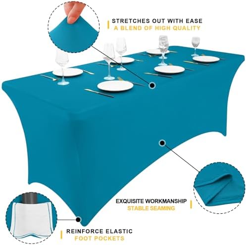 Smiry 2 Pack Spandex Table Cloth 6FT, Elastic Fitted Teal Tablecloth - Image 2