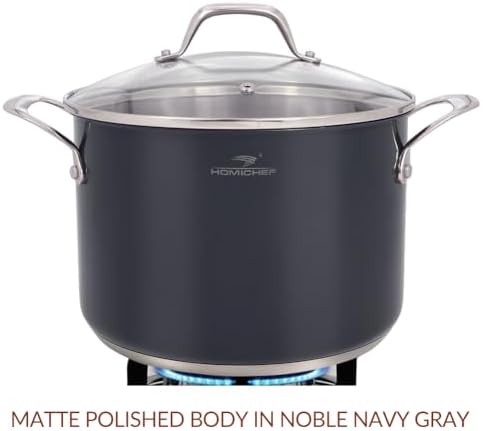 HOMICHEF 10-Piece Nickel Free Stainless Steel Cookware Set Navy Gray - Nickel Free Stainless Steel Pots and Pans Set - Healthy Non-Toxic Induction Cookware Sets - Image 2