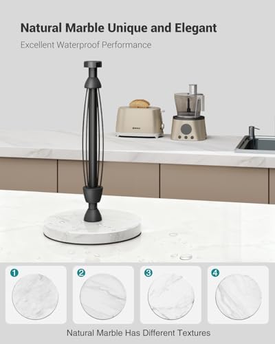 Paper Towel Holder Countertop, Marble Base, Glossy Black, One-Hand Tear - Image 5