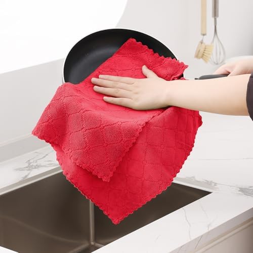 Homaxy 12 Pack Super Soft Absorbent Dish Cloths, 13" x 19", Red - Image 3