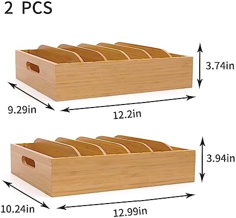 Bamboo Lid Holder Food Container, Kitchen Organizer with 5 Adjustable Dividers, Cabinet Organizer for Food, Kitchen Gadget, Container Lids (2pcs) - Image 2