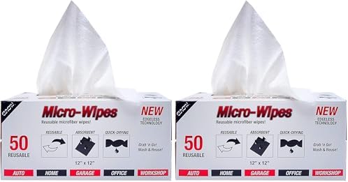 Eurow 200GSM Microfiber Cleaning and Drying Cloths with Dispenser Box, Reusable, Streak-Free, Scratch-Free, Ultra Absorbent, Edgeless for All Surface Types, 12x12in, 100-Pack, White by Eurow
