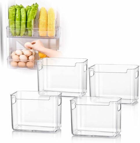Crystal Clear Freezer Storage Bins, Crack-Resistant Plastic Fridge Storage Bins with Built-in Handles, BPA-Free Organization Containers for Refrigerator, Pantry Kitchen Cabinets (A-7 in,4) by Unknown