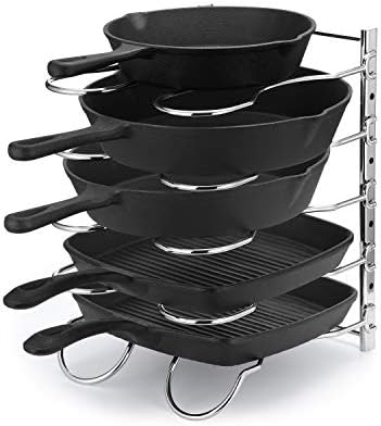 CAXXA Heavy Duty Pan Rack, Pot Lid Rack, Kitchen Cabinet Pantry Cookware Organizer Rack Holder with 5 Adjustable Dividers, Chrome by CAXXADIRECT