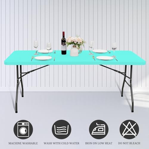 6 Pack Stretch Table Top Cap Cover, Aqua, 30" x 96" - Image 5