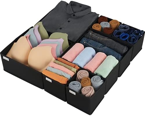 Criusia Drawer Organizer Clothes, 8 Pack Underwear Drawer Organizer, Foldable Cloth Storage Box Closet Organizers and Storage for Clothes, Socks, Scarves, Ties (Black) by Criusia
