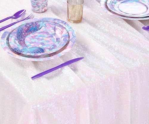 Party Tablecloth Rectangular 90x132inch White Iridescent Tablecloth Overlay - Image 4