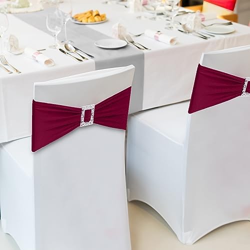 Joccun 60 PCS Spandex Chair Sashes Bows Stretch Chair Cover Band with Buckle Slider Universal Elastic Chair Ties for Wedding Banquet Party Event Decoration (Burgundy) - Image 6
