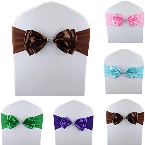 6 PCS Double Bows Stretch Chair Sashes, for Wedding Party Chair Cover Decoration, Spandex Stretch Chairs Bands (Pack of 6 Coffee) - Image 2