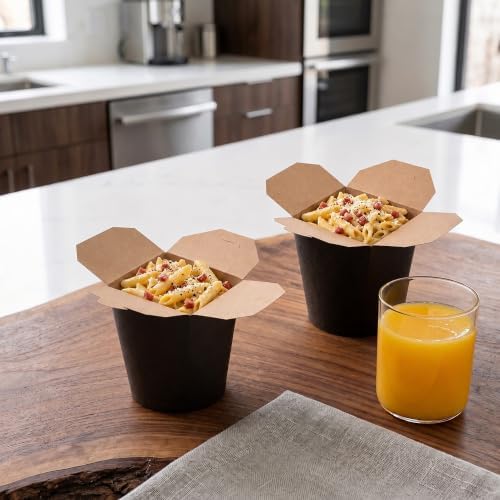 Restaurantware 16 oz Round Black Paper Noodle Take Out Container, 200 Pack - Image 4