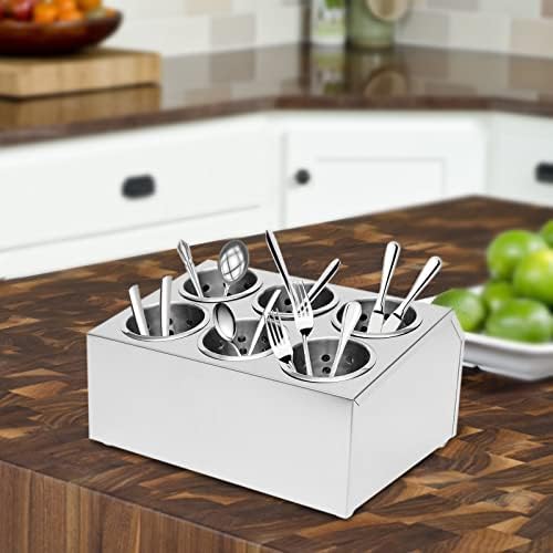 Commercial Utensil Holder, 6 Holes Flatware Cylinder Holder Stainless Steel Utensil Storage Caddy Drying Rack Countertop Silverware Organizer for Restaurants, Catering (6 Holes) - Image 4