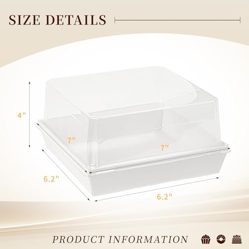 7 x 7 x 4 Inches Paper Cake Boxes with Clear Lids, 50 Pack White Large Charcuterie Square Food Containers, Valentine's Day Disposable Bakery Boxes for 4-6 Inch Bundt Cake, Pie, Dessert - Image 2