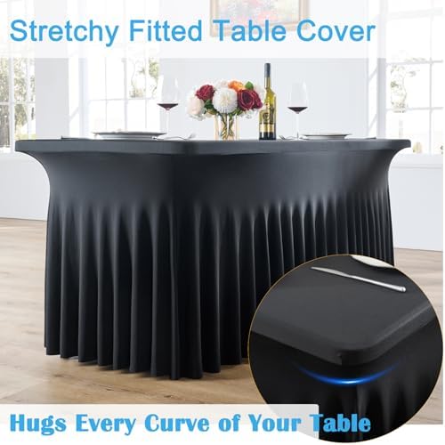 CO-AVE 4pack Black Spandex Table Skirt for 6 Foot Rectangle Tables, Wrinkle Free Stretchy 6FT Fitted Table Covers Cloths for Weddings Birthday Party Graduation Events Banquette - Image 3