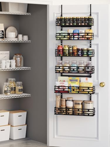 6-Tier Over Door Pantry Organizer, 60.4" H Heavy Duty Metal Hanging Storage Rack for Laundry Bathroom, Black by Unknown