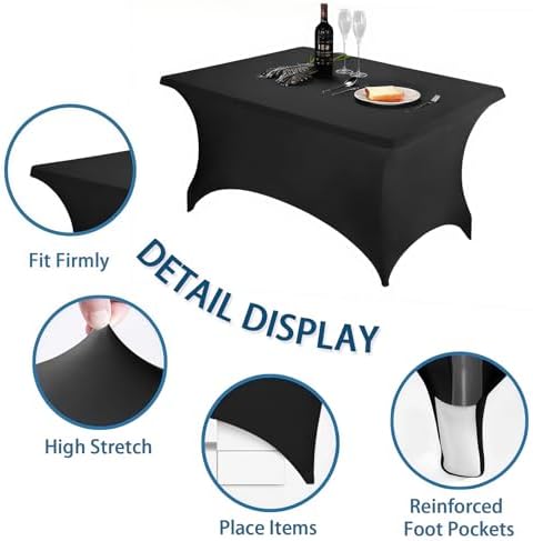 4FT Black Table Cloth - 2 Pack, Fitted Stretch Rectangle Spandex Tablecloth - Image 5