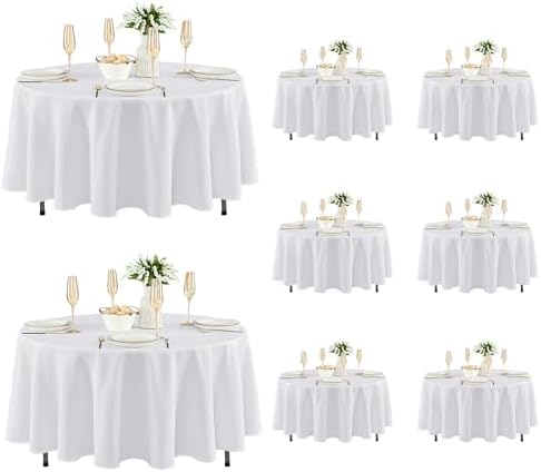 Fitable 8 Pack White Round Tablecloths 70 Inch for 36"-48" Tables by Fitable