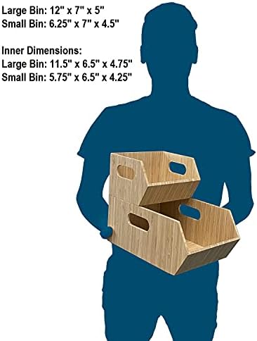 MobileVision Bamboo Storage Bins for Pantry & Kitchen Cabinet Organizer Multi-Purpose 2 PC Stackable Set for Canned Goods, Vegetables, Pouches, Boxed Meals & more - Image 3