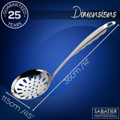 Sabatier Professional Large Metal Skimmer - Mirror Polished Stainless Steel Cooking Spoon for Draining Frying Oil, Serving Boiled Veg Or Pasta. Strong Construction. 5 Year Guarantee, Dishwasher Safe - Image 5