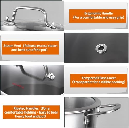 DELARLO Tri-ply Stainless Steel 12 Quart Heavy Duty Induction Stock Pot - Image 5