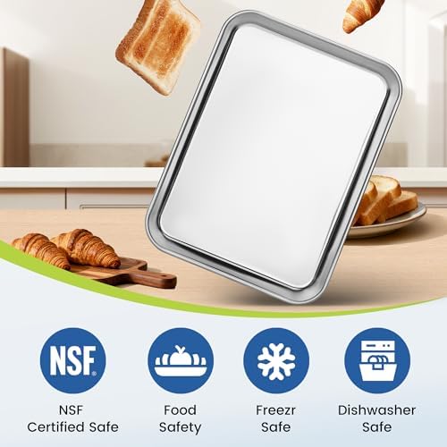 BIEAMA 12 Pack Stainless Steel Toaster Oven Baking Sheets, 9 x 7 in | Stainless steel pans with no chemical coating, mirror-polished finish and rolled edges; dishwasher safe, oven safe to 500°F. - Image 5