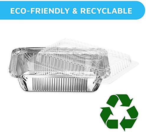 MontoPack Disposable Takeout Pans with Clear Lids | 2lb Capacity Aluminum Foil Food Drip Container with Strong Seal for Freshness & Spill Resistance | Earth, Eco-Friendly & Recyclable 100Pack 8x5.5” - Image 3