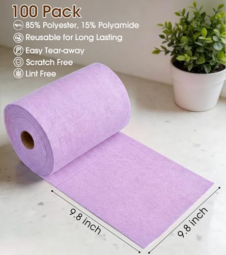 KitchLife Microfiber Cleaning Cloth Roll, 100 Pack - Tear-Away Microfiber Paper Towels, Lint-Free, Reusable, Washable for Kitchen, Car, Dishes, and Sensitive Surfaces (Light Purple) - Image 2