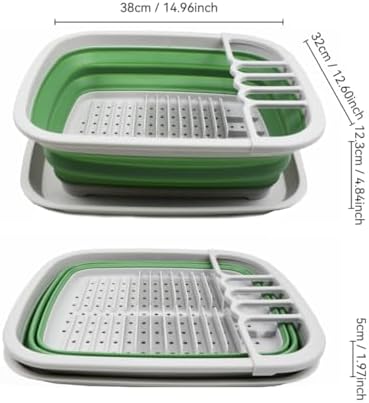 SAMMART 8L (2.11Gallons) Collapsible Plastic Dish Drainer with Drainer Board - Foldable Drying Rack Set - Space Saving Kitchen Storage Tray (Grey/Dark Sea Green, 1) - Image 3