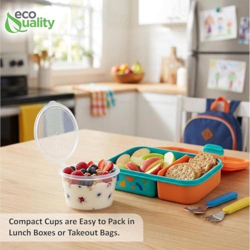 EcoQuality 5.5 Oz Leak Proof Portion Cups with Lids - Plastic Condiment Souffle Containers with Hinged Lid - Perfect for Sauce, Sample, Slime, Jello Shot Cups with Lids, Food Storage (2000) - Image 6