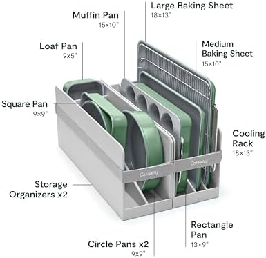 Caraway 11-Piece Non-Stick Ceramic Bakeware Set | Baking Sheets, Assorted Baking Pans, Cooling Rack, and Storage, Aluminized Steel Body, Non-Toxic, PTFE and PFOA Free, Sage - Image 3