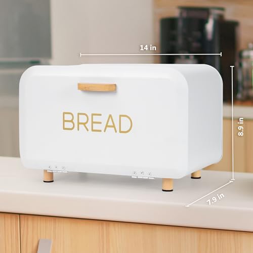 White Bread Box for Kitchen Countertop - Large Capacity Bread Storage Container Farmhouse Bread Box - Stylish Metal Bread Keeper - Image 6