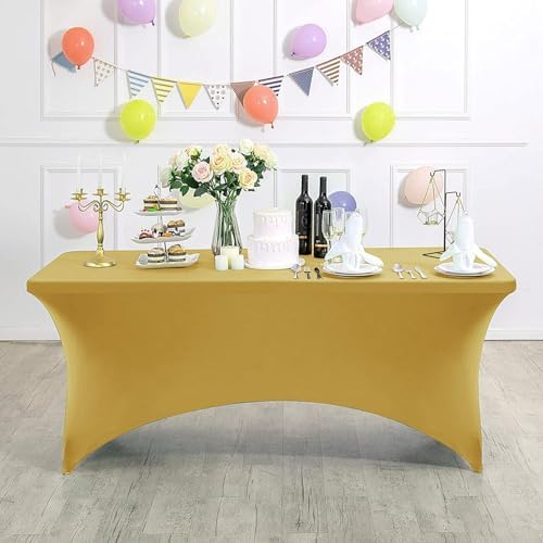 MDS® Pack of 2 Spandex Tablecloth 4FT Tight Fitted Stretch Table Cover – Washable Wrinkle-Free Reusable Elastic Patio Tablecloth for Wedding, Party, Banquet, Trade Show, Event Décor - Gold - Image 2