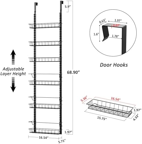 Churboro 6 Tier Over Door Pantry Organizer, 2-in-1 Adjustable Spice Rack - Image 2