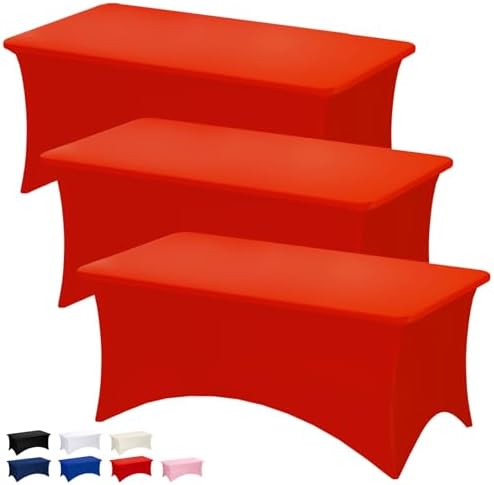 Fixwal 3 Pack 8FT Red Tablecloth Rectangle Spandex Fitted Table Cover by Fixwal