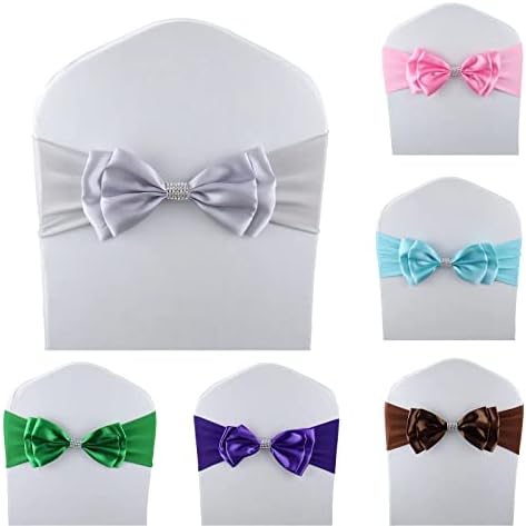50 PCS Double Bows Stretch Chair Sashes, for Wedding Party Chair Cover Decoration, Spandex Stretch Chairs Bands (Pack of 50 Sliver Grey) - Image 2